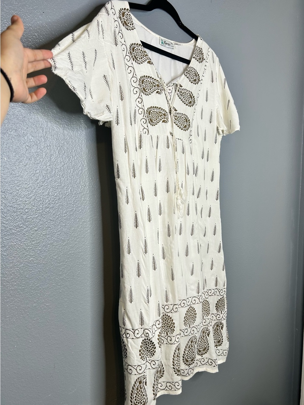 Boho Paisley Cream Midi Tunic Dress by Lapogee size xl